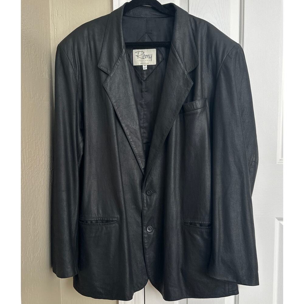 Luxury Remy Leather Black Leather Sports Coat Blazer‎ Size 52